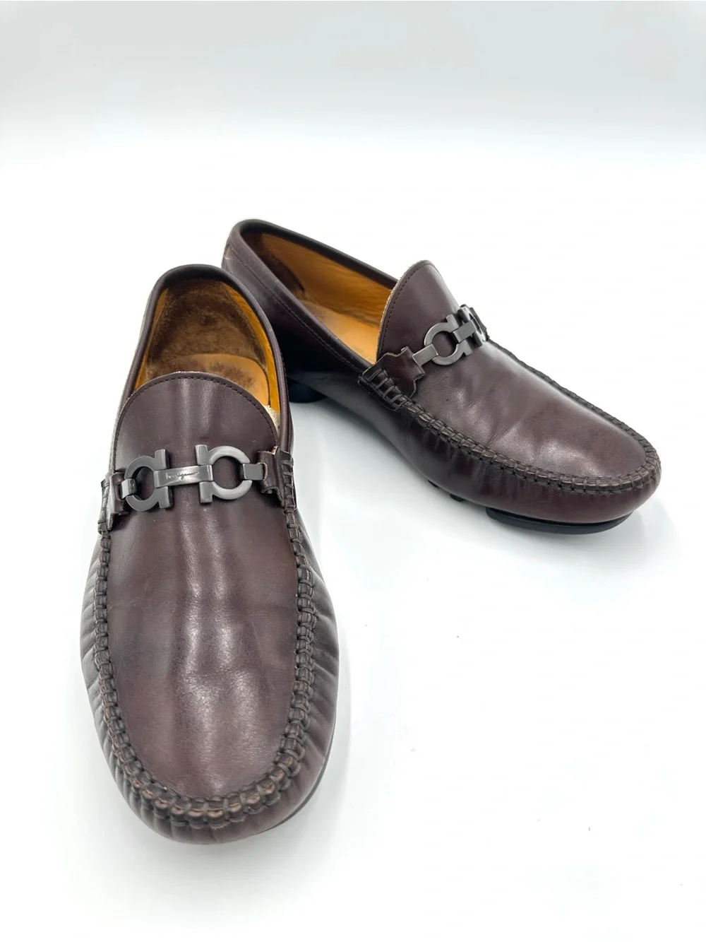 Salvatore Ferragamo Gancini Bit Loafers Mens 7 EE Brown Leather Dress Shoes